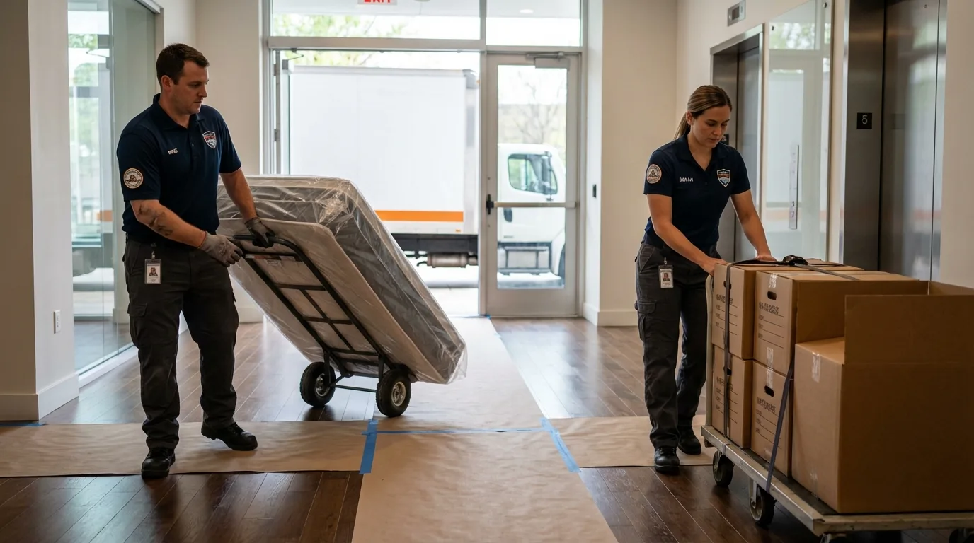 Professional apartment movers loading elevator in Osage City, KS